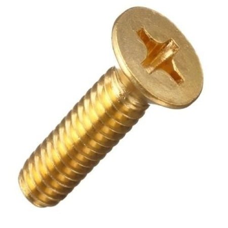 NEWPORT FASTENERS #6-32 x 3/8 in Phillips Flat Machine Screw, Plain Brass Plated, 100 PK 534368-100